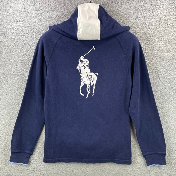 Polo Ralph Lauren Youth Hoodie Big Pony Logo Faux Leather Pullover Large 14 16 - Picture 9 of 10